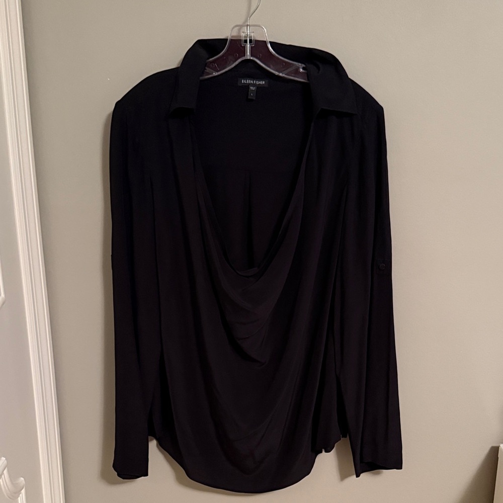 Eileen Fisher Black Drape Neck Blouse